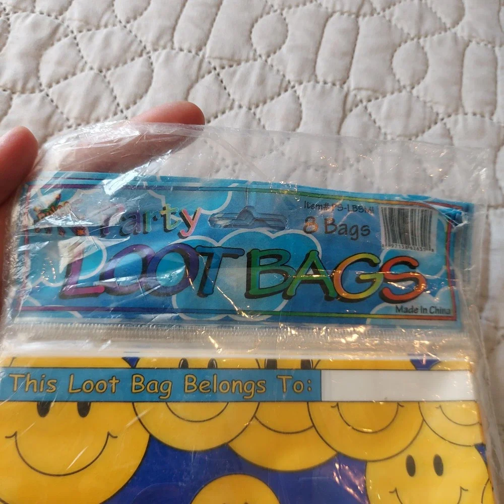 Vintage 2000 Rinco Smiley Face Party Loot Bags 8ct Y2K Retro Yellow Blue PSLBSMI
